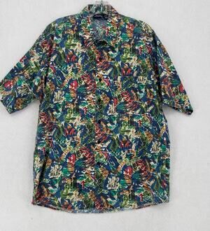 Vintage Bon Homme Vibrant Tropical Short Sleeve Button Down Hawaiian Shirt Sz L
